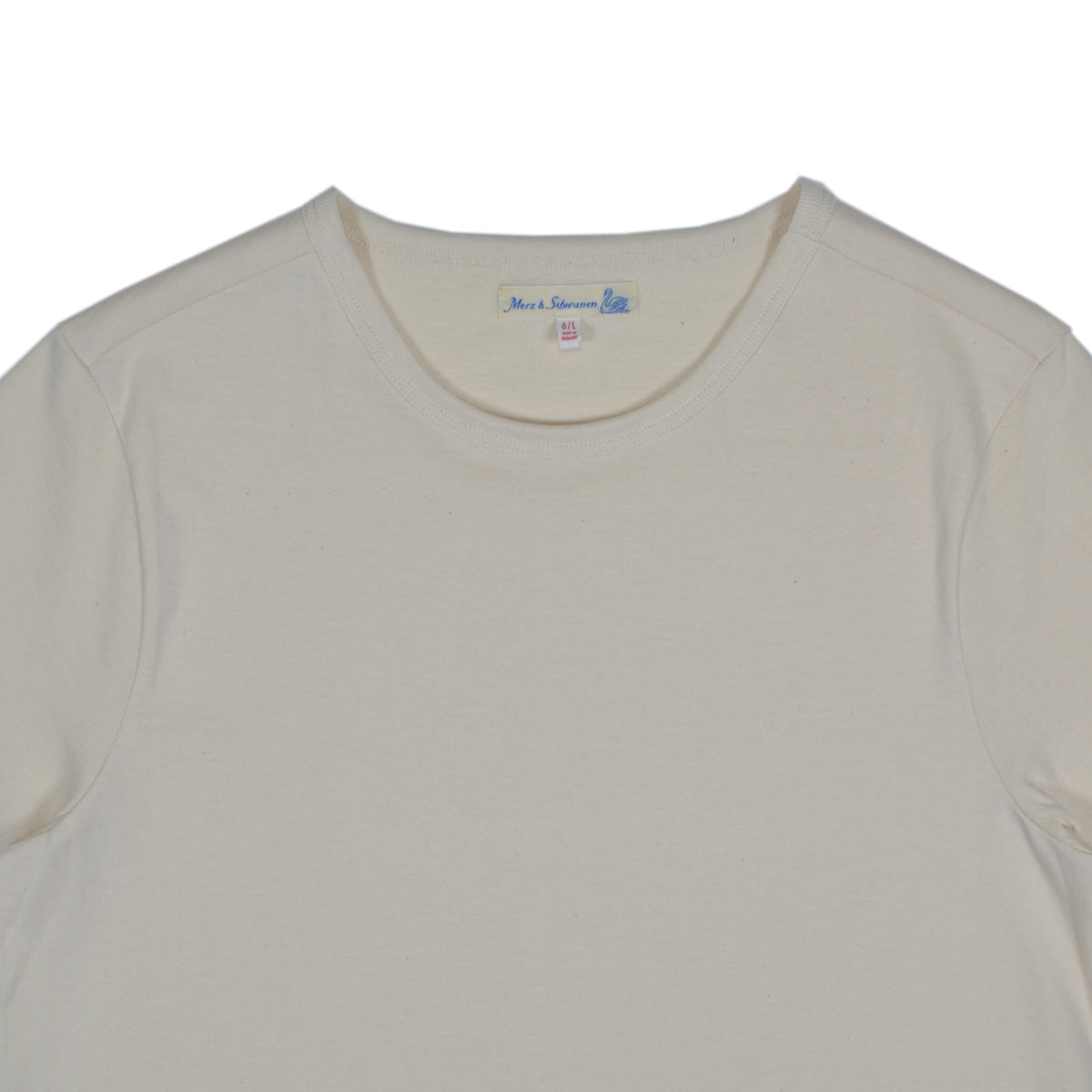 Beige t-shirt with a brand logo on a white background