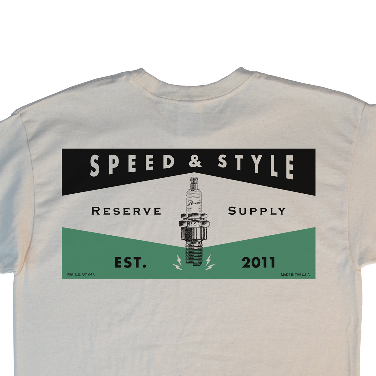 RESERVE SUPPLY COMPANY SPARK PLUG TEE - OFF WHITE & GREEN