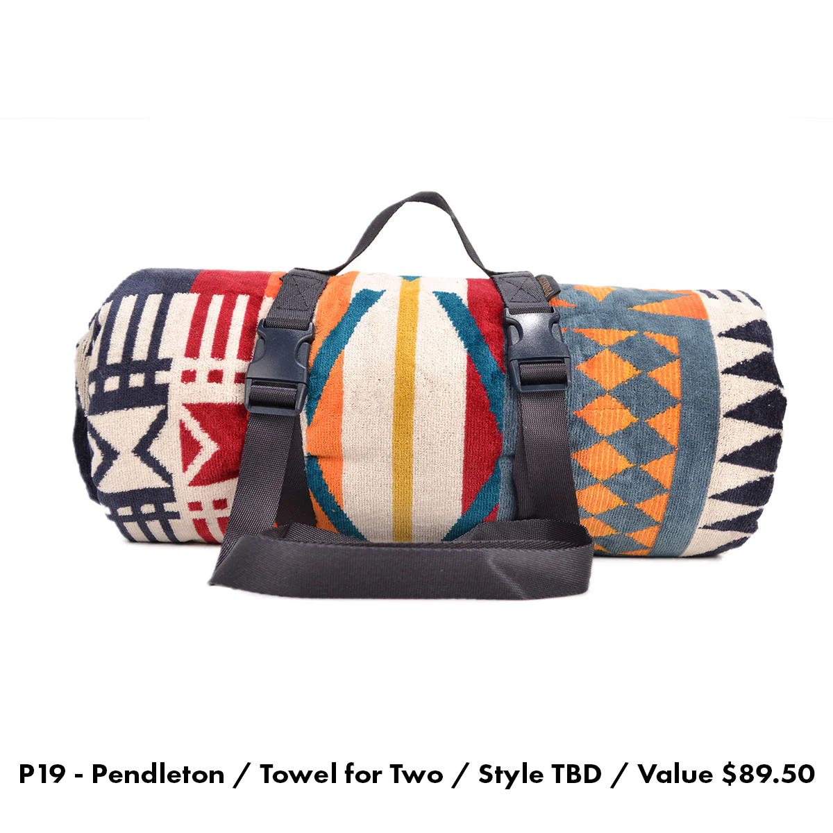 Pendleton towel with geometric pattern on a white background