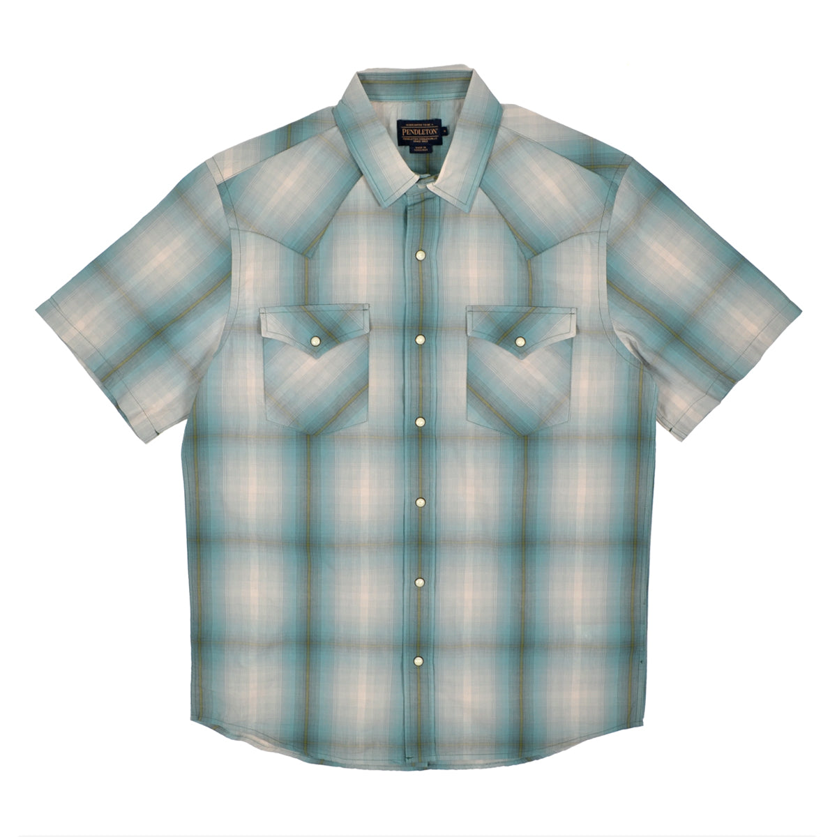 S/S FRONTIER SHIRT - ECRU / TURQUOISE PLAID