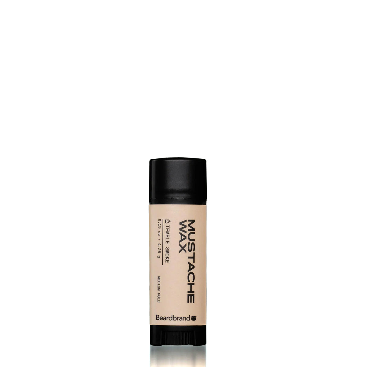 Mustache wax bottle with black cap on a white background