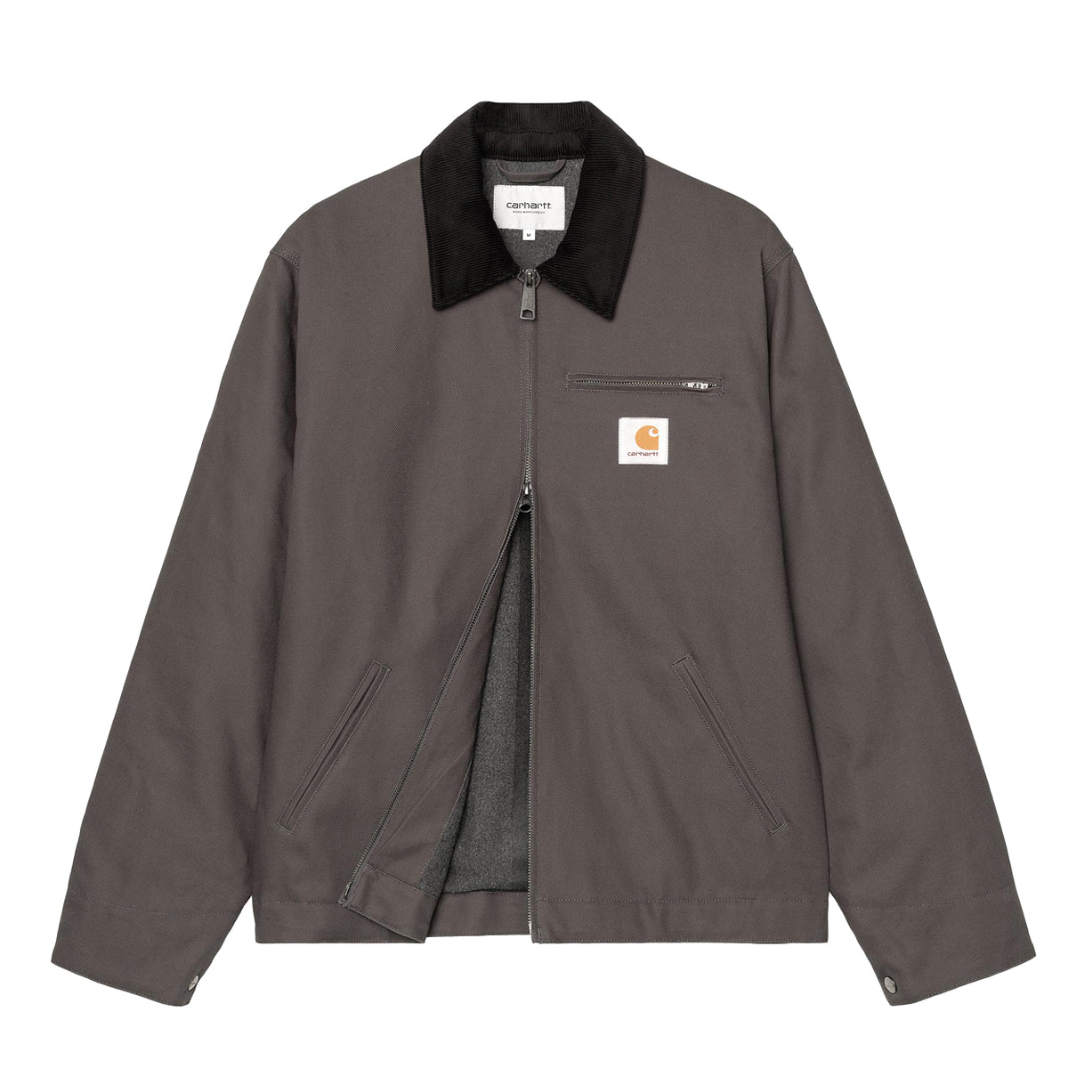 Gray jacket with black collar on a white background