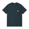 Dark blue t-shirt with a pocket and Carhartt logo on a white background
