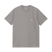 Gray t-shirt with a pocket and visible brand logo on a white background