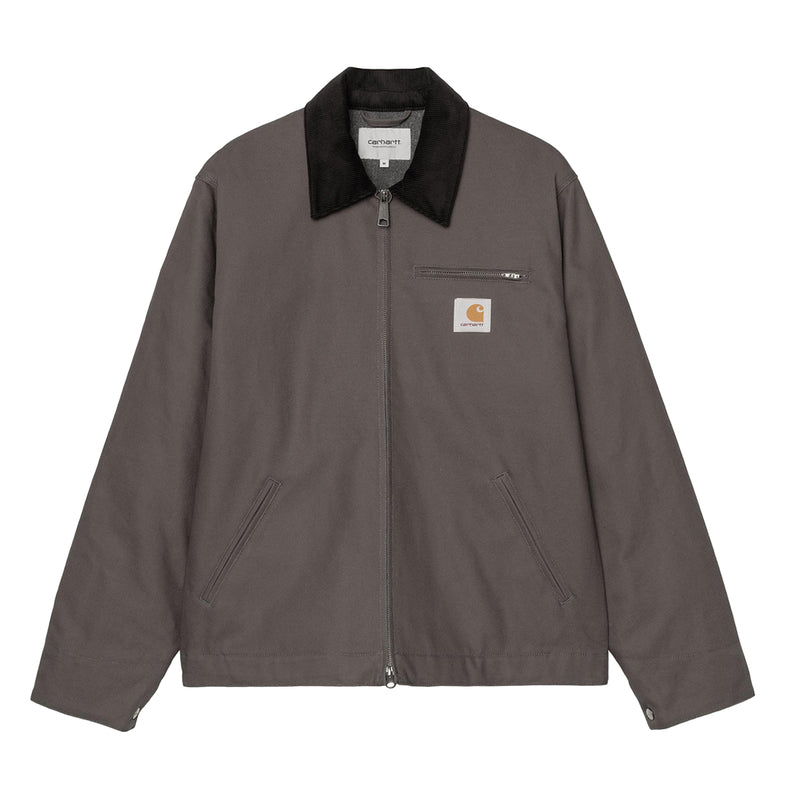 Gray jacket with black collar on a white background