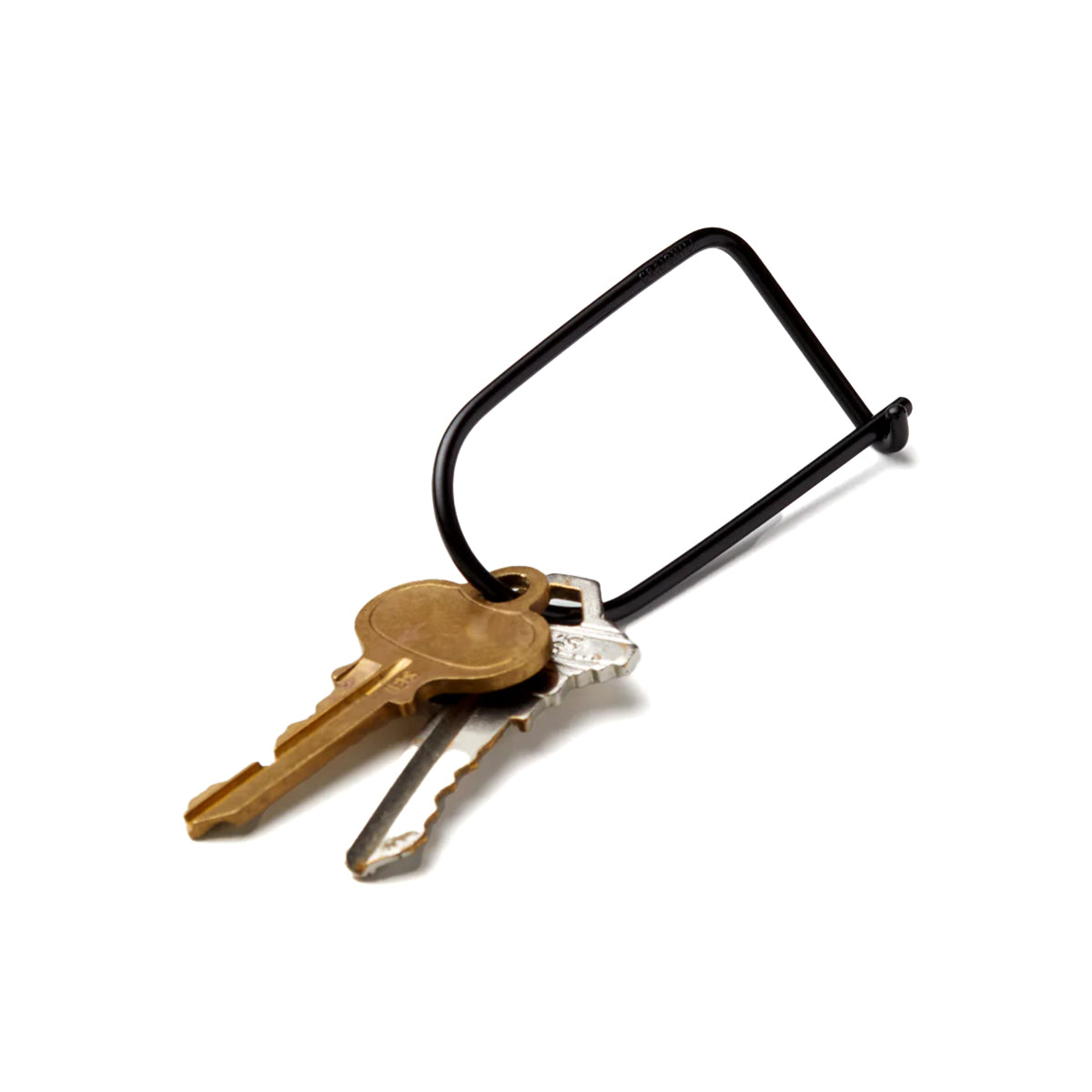 Black keychain with keys on a white background