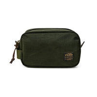 Green toiletry bag with Filson logo on a white background