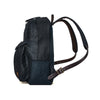 Black backpack with leather straps on a white background