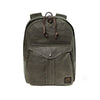 Green backpack with leather straps on a white background