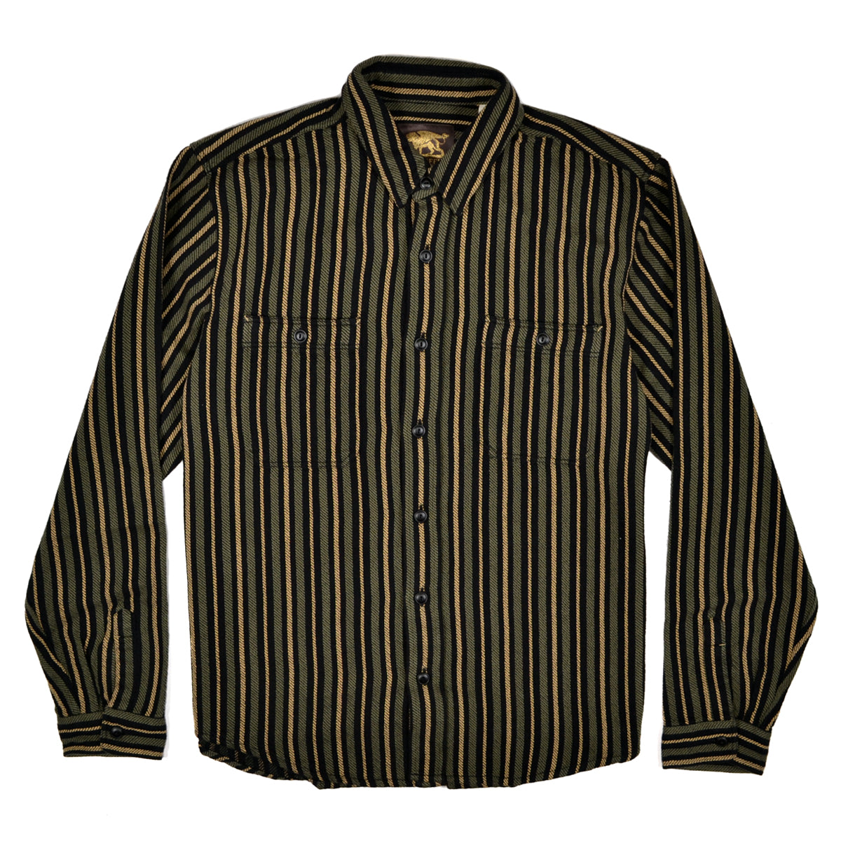 Striped shirt with a brand logo on a white background