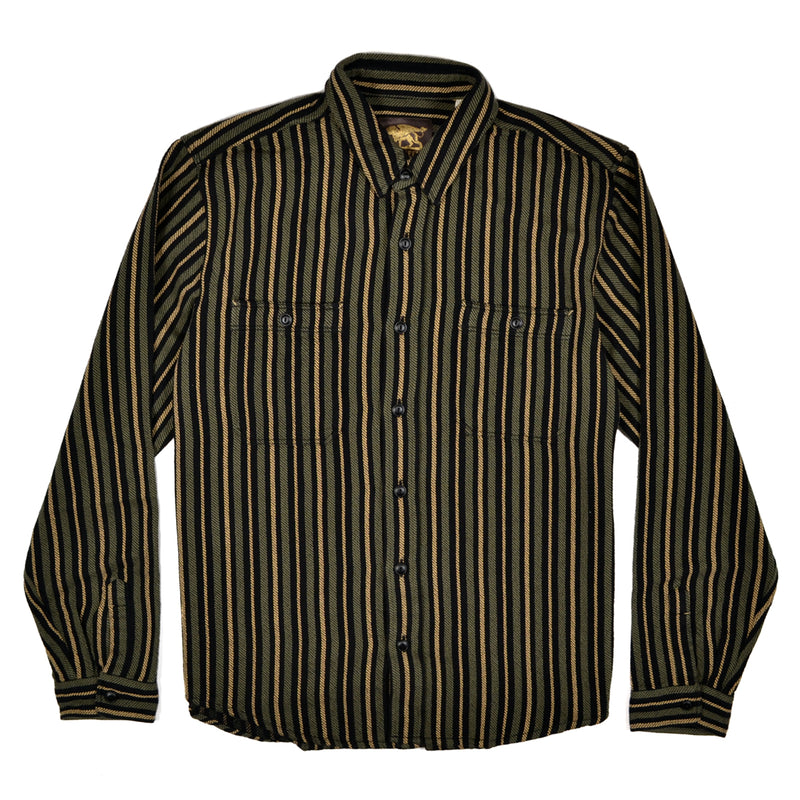 Striped shirt with a brand logo on a white background