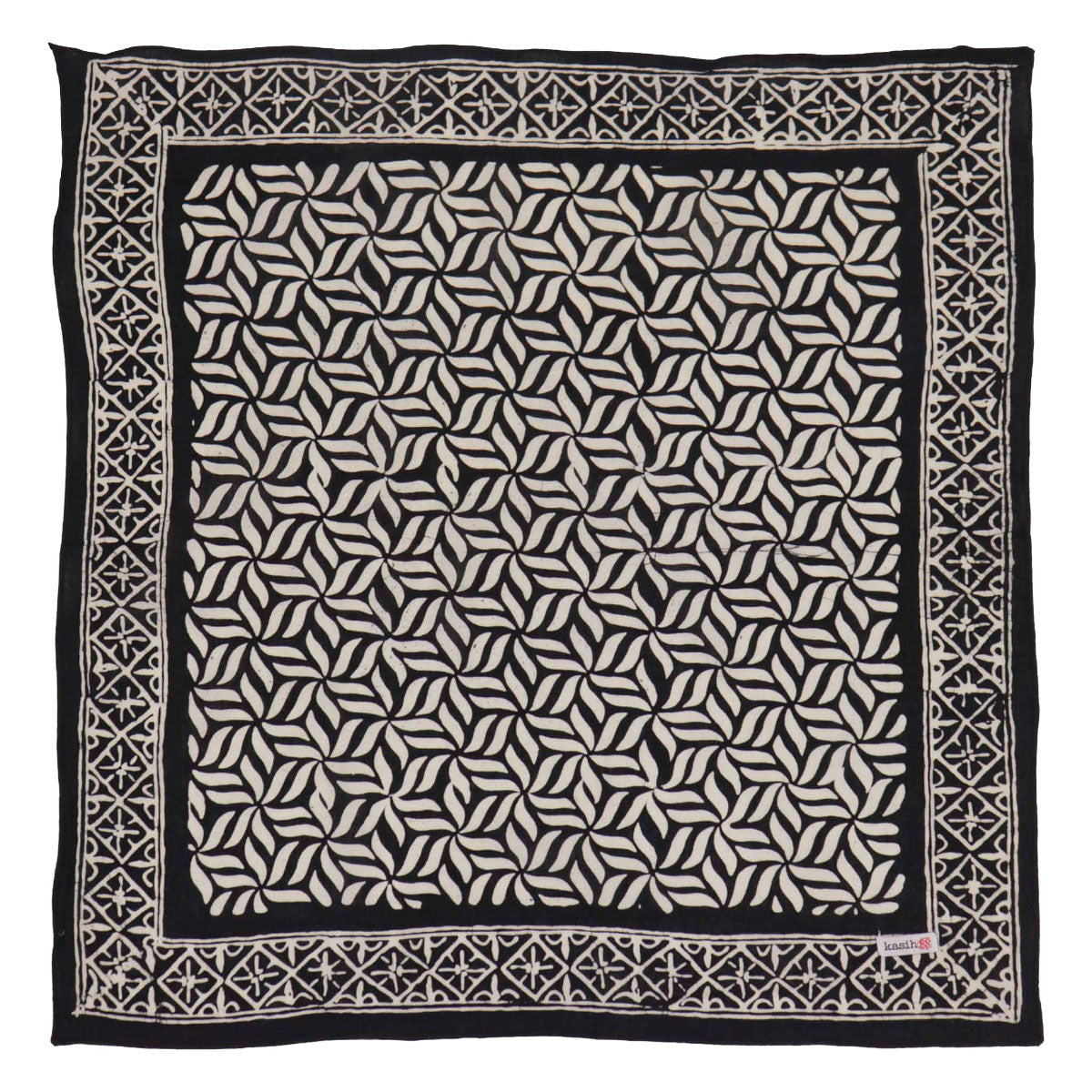 HAND DYED BATIK BANDANA - ONYX PINWHEEL / BLACK / WHITE