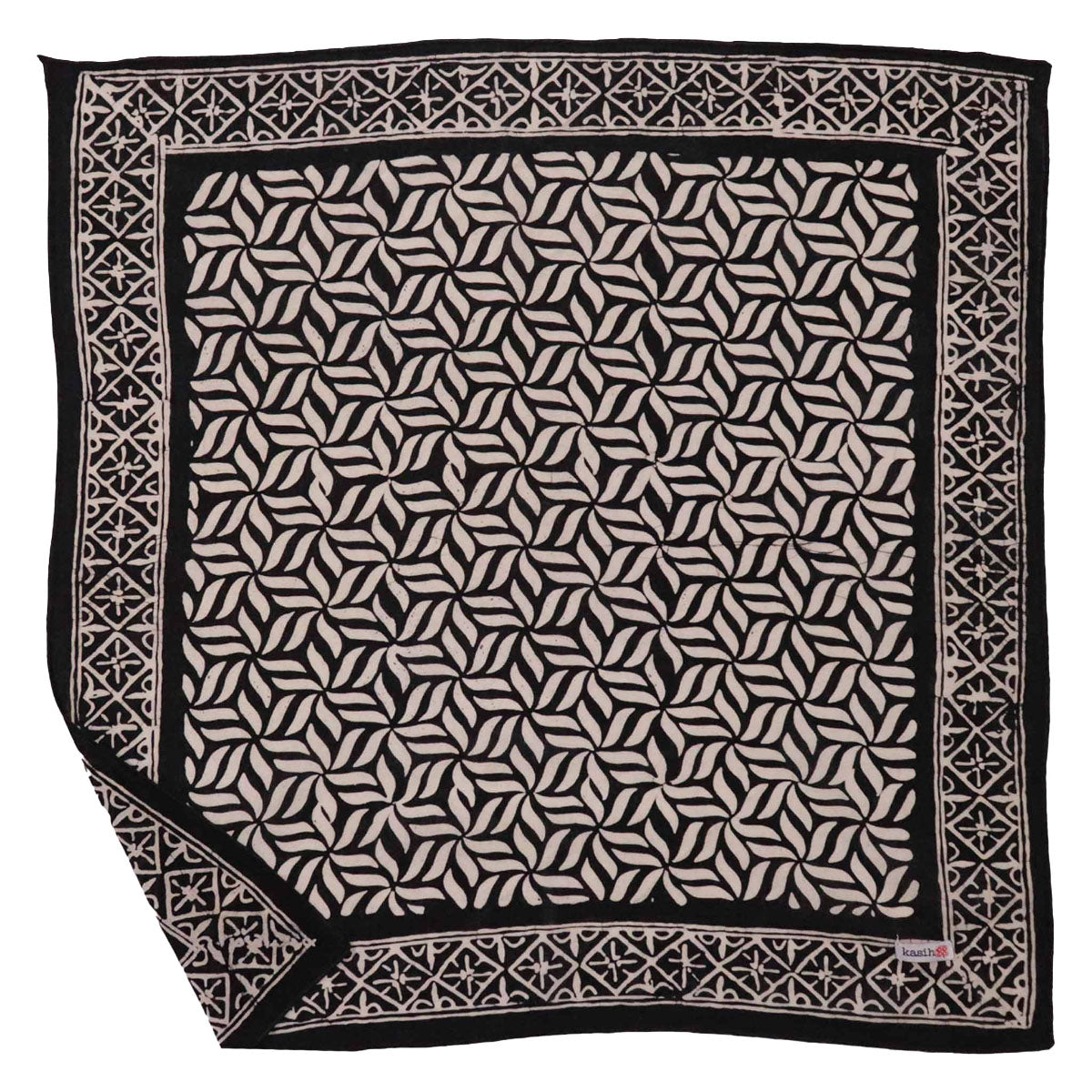 HAND DYED BATIK BANDANA - ONYX PINWHEEL / BLACK / WHITE