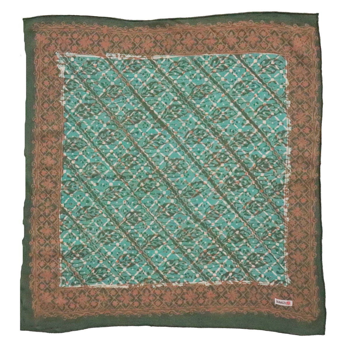 HAND DYED BATIK BANDANA - LEAF GRID / GEMSTONE