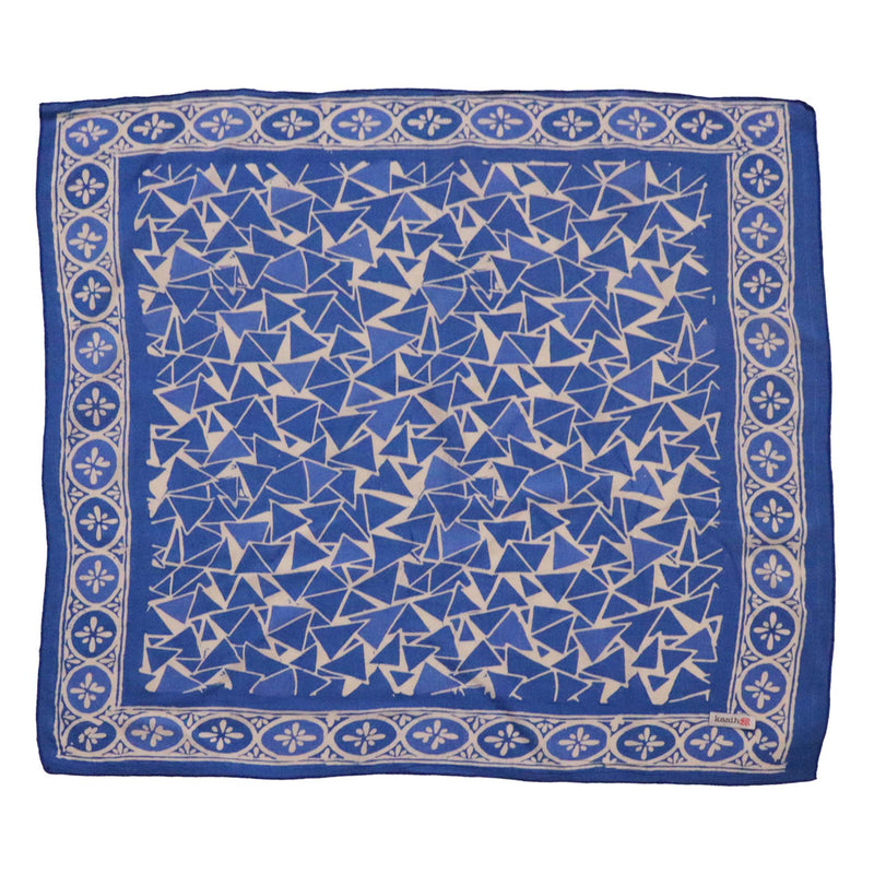 Blue and white patterned bandana with decorative border