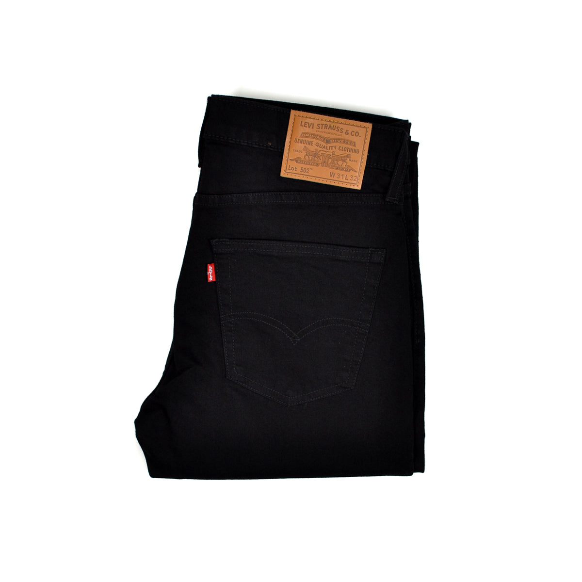 Black Levi's jeans with a visible brand label on a white background