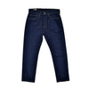Pair of dark Levi's blue jeans on a white background