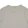 Beige t-shirt with a brand logo on a white background