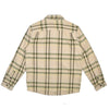 Plaid shirt with green and beige pattern on a white background