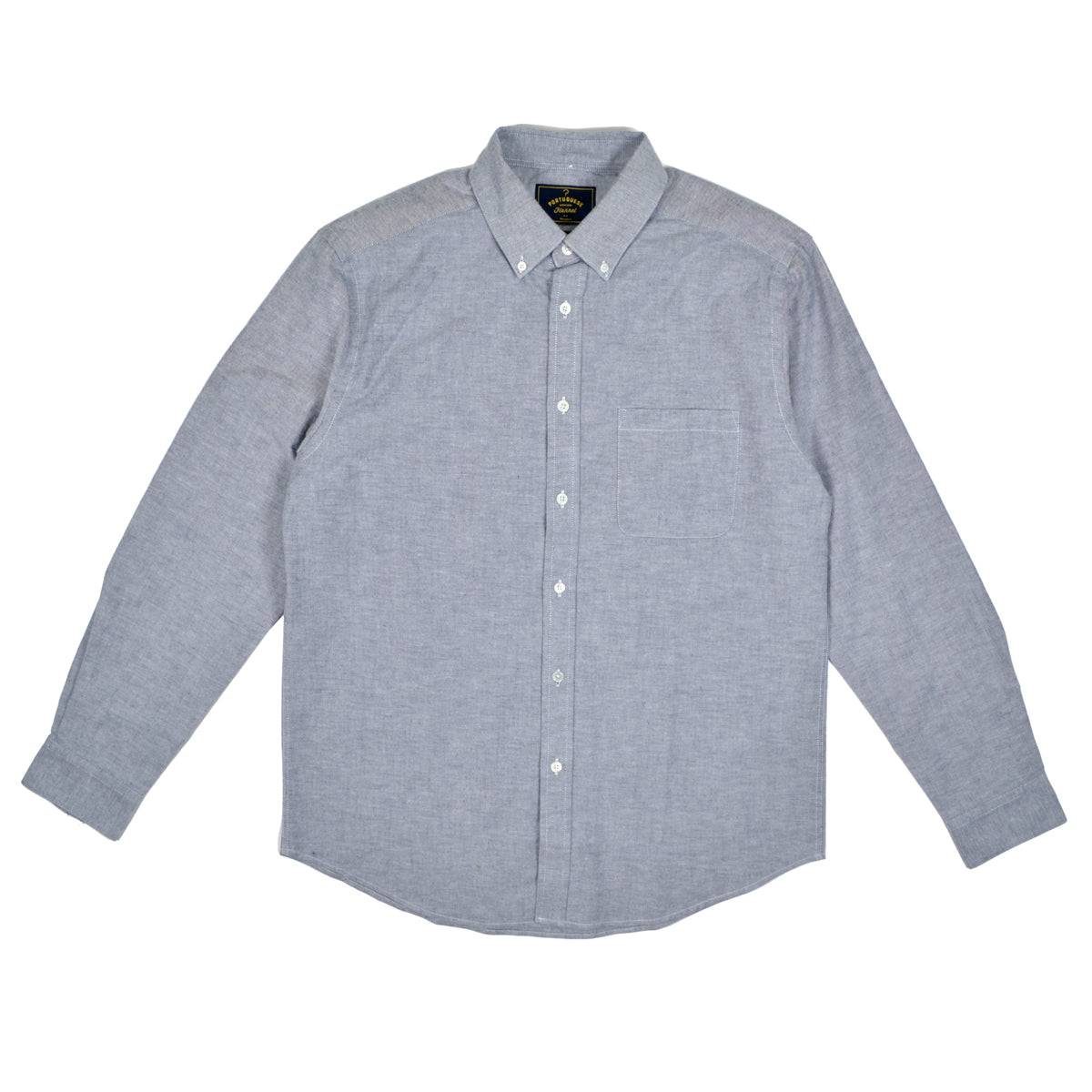 Gray button-up shirt on a white background