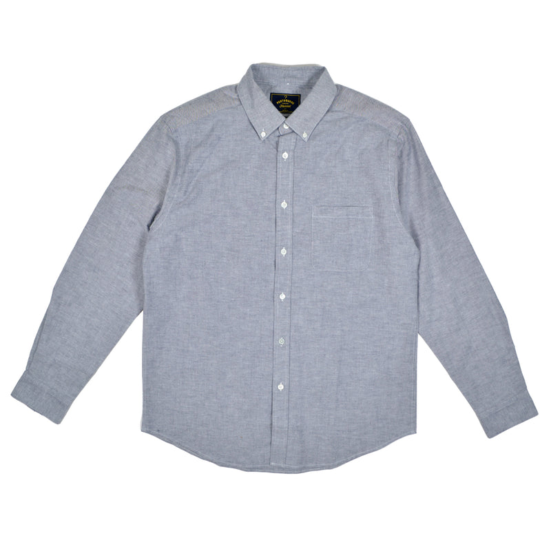 Gray button-up shirt on a white background