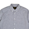 Gray checkered shirt with a brand label on a white background