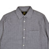 Gray button-up shirt with a collar on a white background