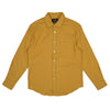 Yellow shirt with collar and button details on a white background