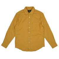 Yellow shirt with collar and button details on a white background