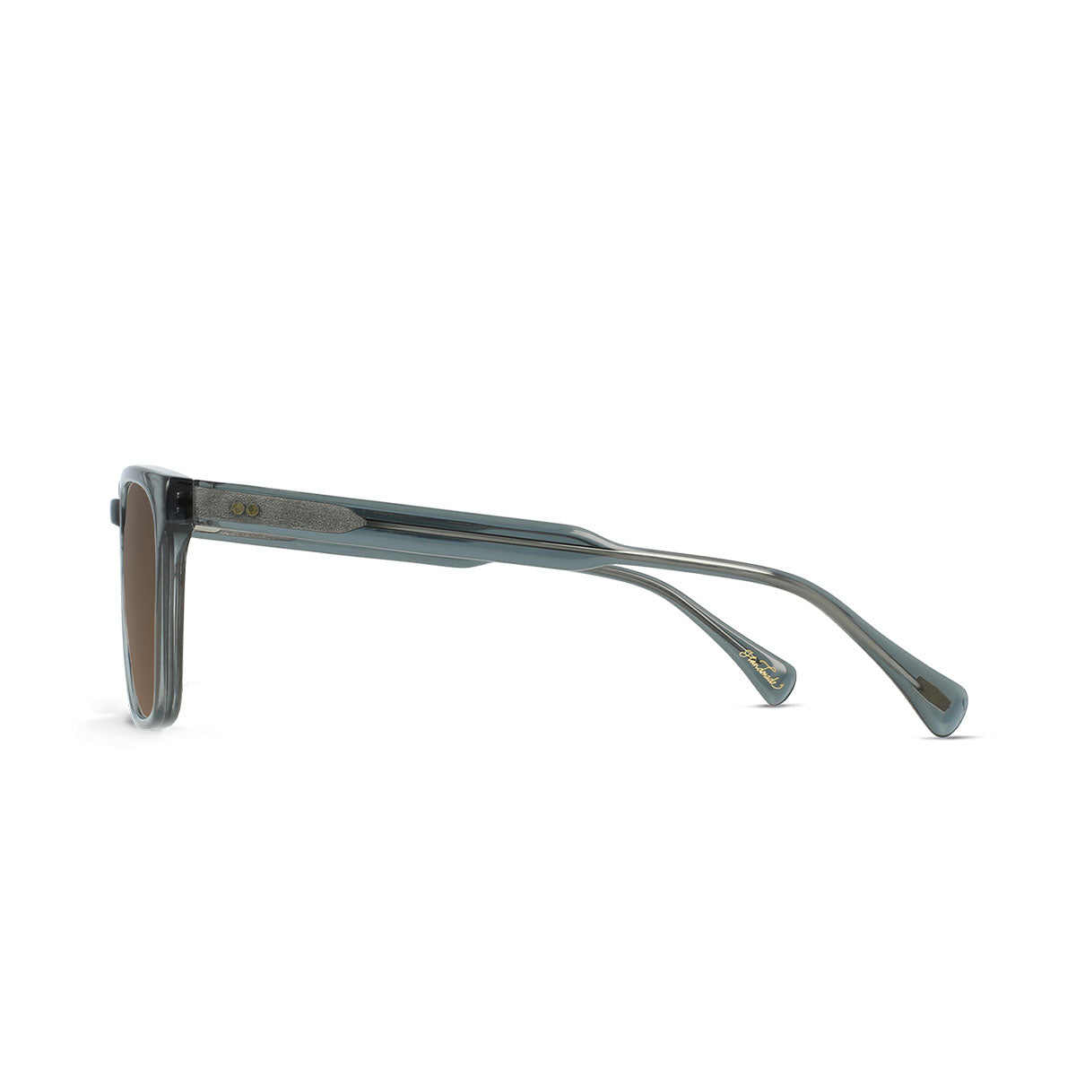 Sunglasses with brown lenses and gray frames on a white background