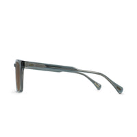 Sunglasses with brown lenses and gray frames on a white background
