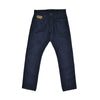 Pair of dark blue jeans on a white background