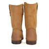 Pair of brown boots on a white background