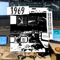 Close up of t-shirt graphic with 'Reserve Supply Space City' design in a retro-tech setting