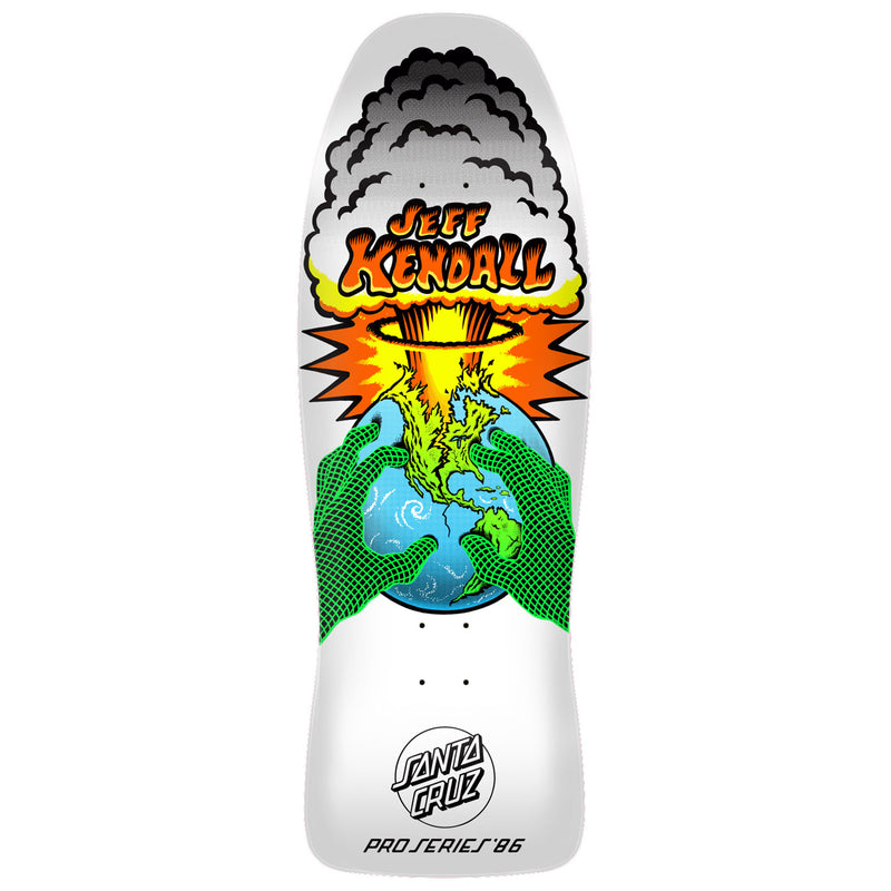 Skateboard deck with Jeff Kendall design featuring a dragon and cloud on a white background