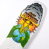 Skateboard deck with a graphic design of hands holding the Earth and the name 'Jeff Kendall'.