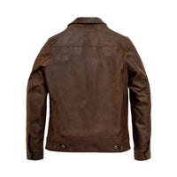 592 LIGHTWEIGHT COWHIDE TRUCKER JACKET - BROWN