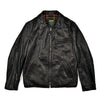 Black leather jacket with plaid lining on a white background