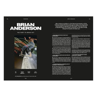 Magazine layout with Brian Anderson's interview on a black background