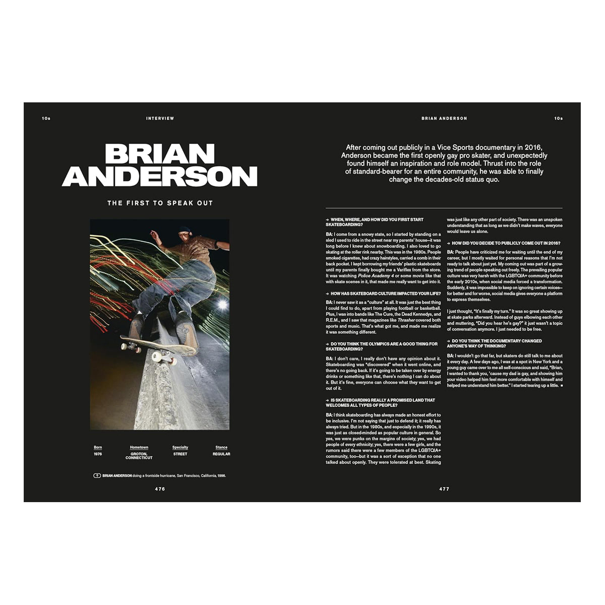 Magazine layout with Brian Anderson's interview on a black background