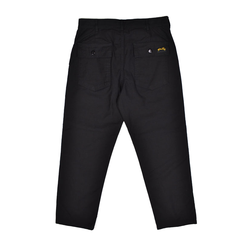 Black pants with a logo on a white background