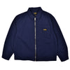 Navy blue jacket with a brand logo on a white background