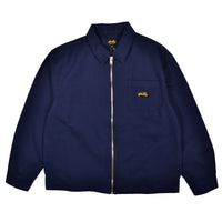 Navy blue jacket with a brand logo on a white background