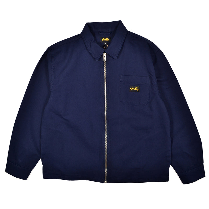 Navy blue jacket with a brand logo on a white background
