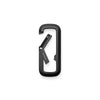 Black carabiner with a clip on a white background