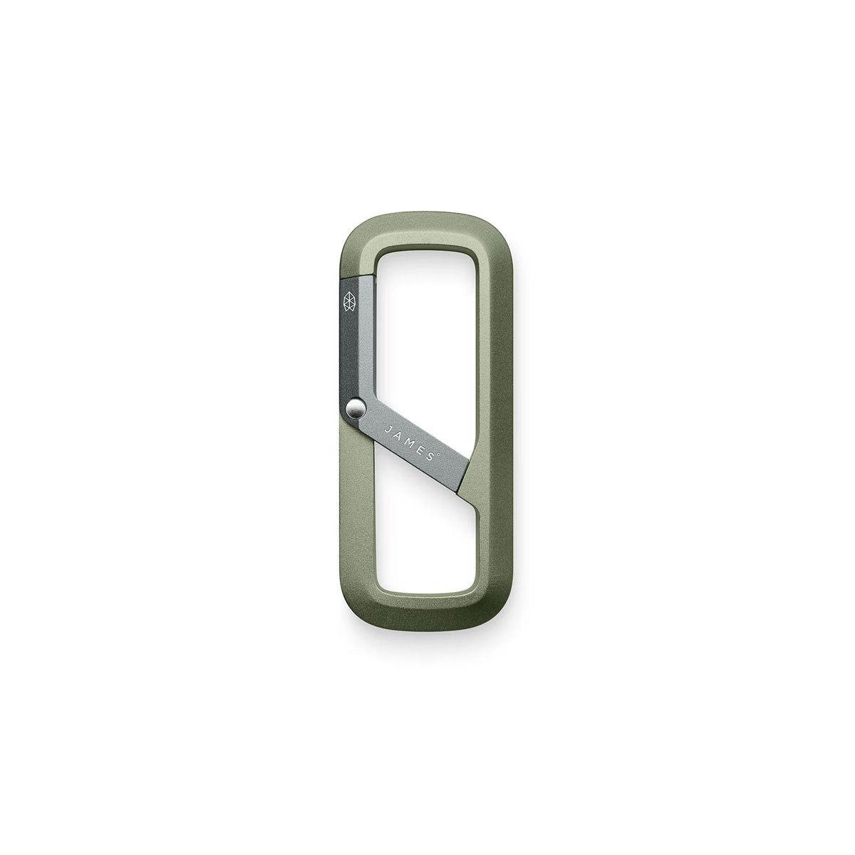 Green carabiner with a white background