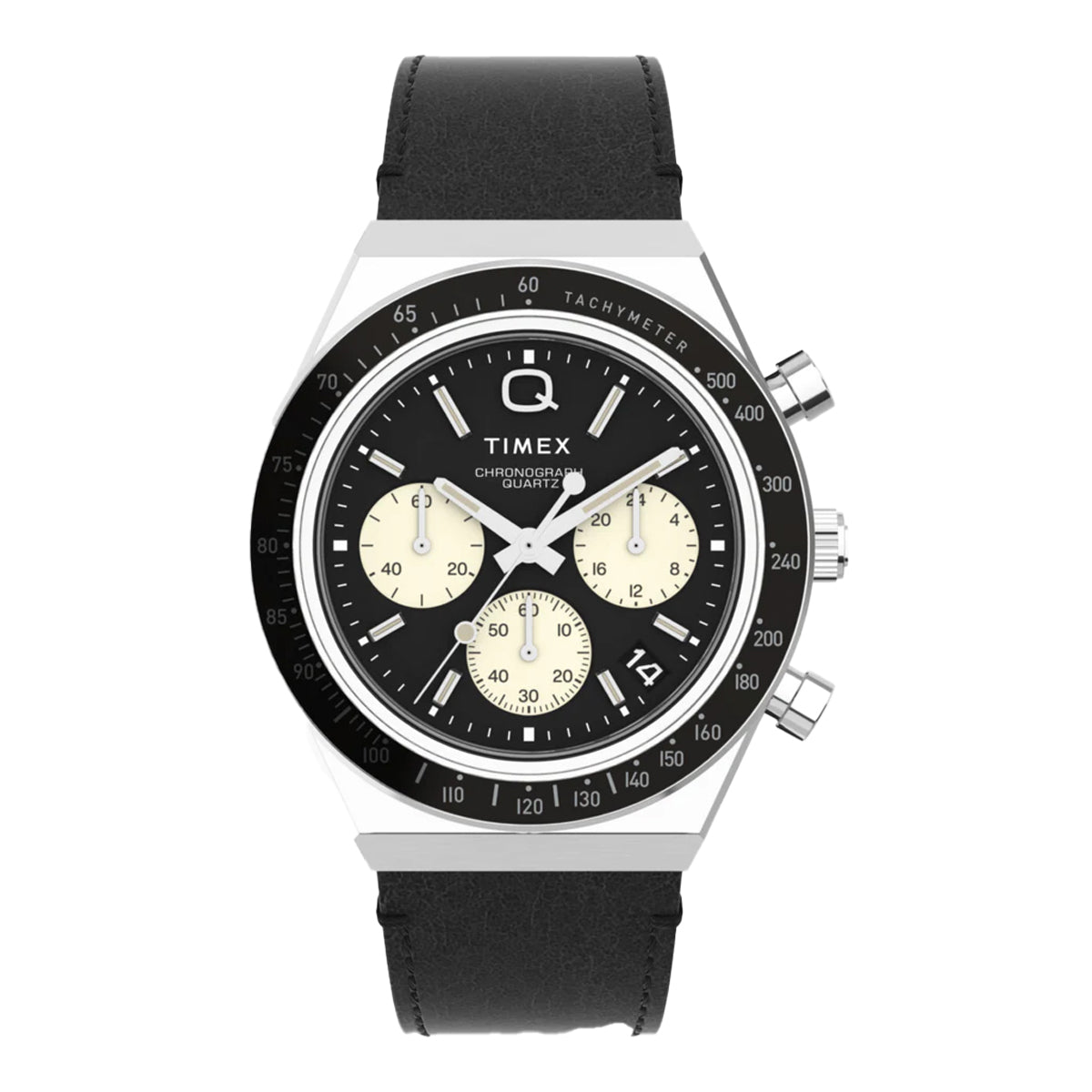 TIMEX CHRONOGRAPH 40MM LEATHER STRAP - BLACK / STAINLESS STEEL