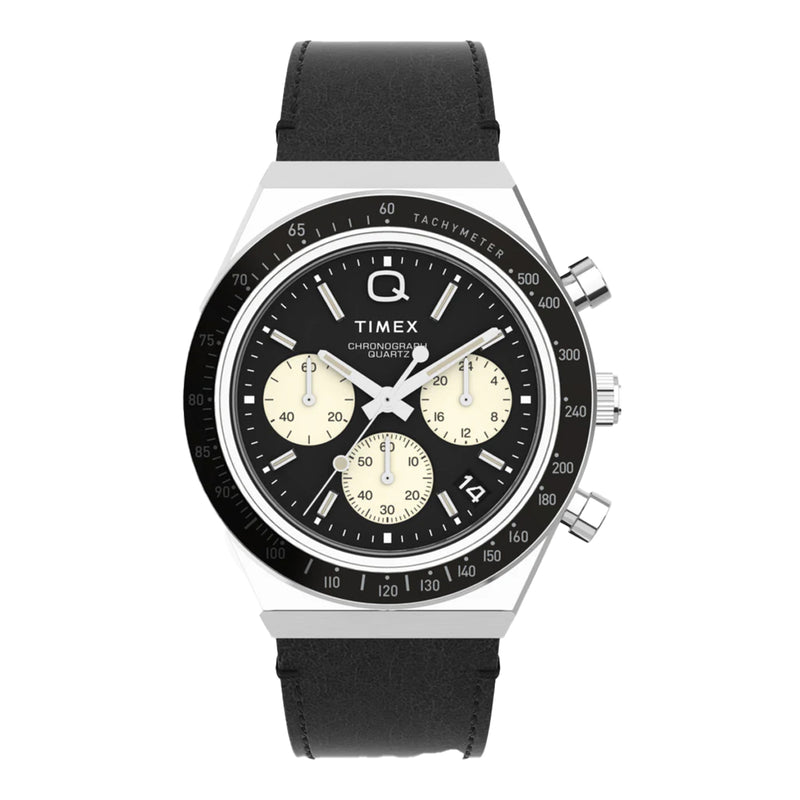 TIMEX CHRONOGRAPH 40MM LEATHER STRAP - BLACK / STAINLESS STEEL
