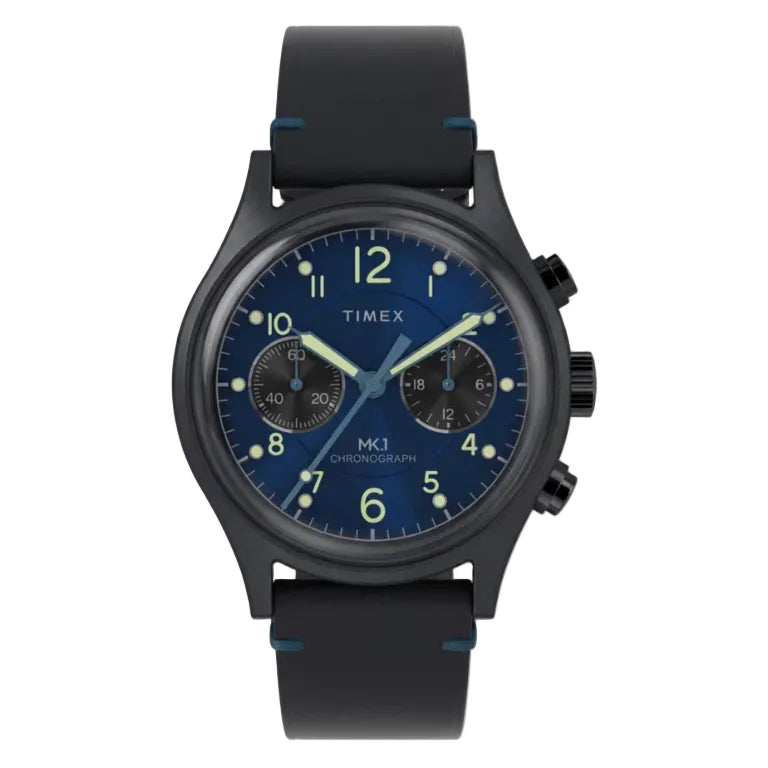 MK1 CHRONOGRAPH 40 MM LEATHER STRAP - BLACK / BLUE