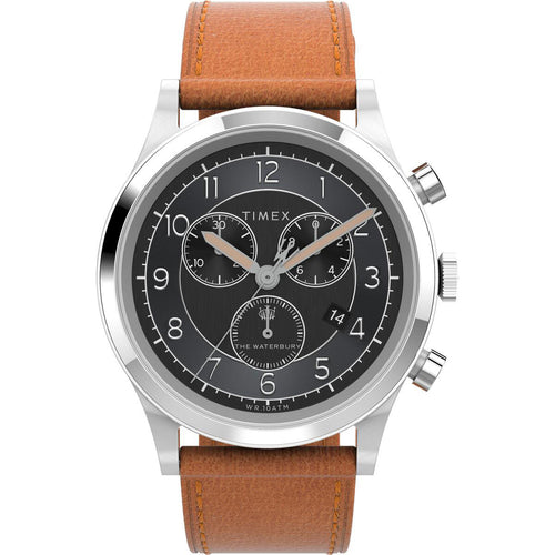 TIMEX WATERBURY TRADITIONAL CHRONOGRAPH LEATHER STRAP - SILVER / BLUE / TAN